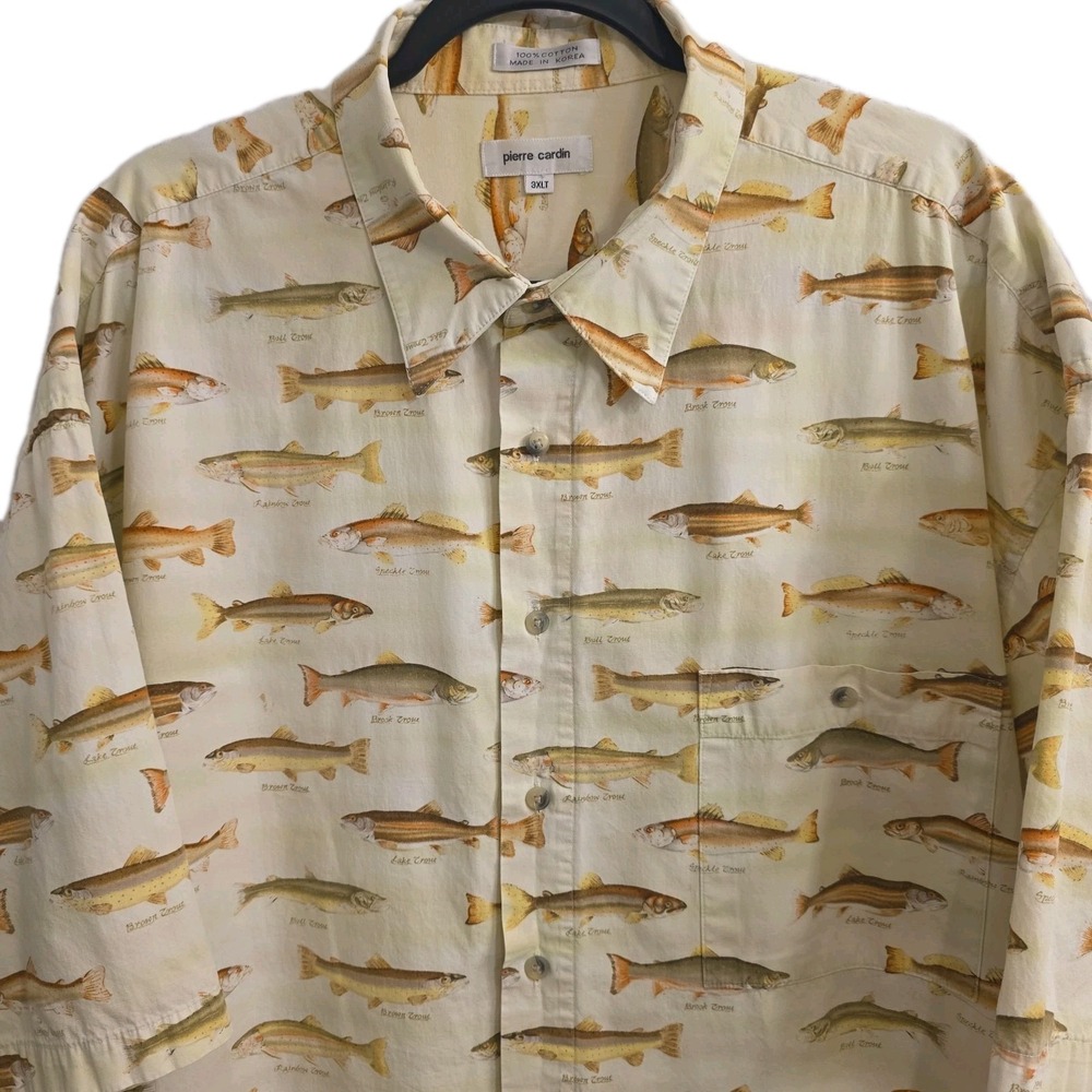 Pierre Cardin Fisherman Troutt Fishing Button Up Shirt 3XLT Short Sleeve Cotton